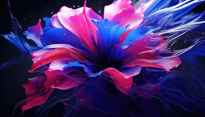 petals of an unseen flower on a black background in neon color ,spring concept