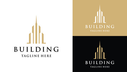 Golden Apartment Building For Skyline and Real Estate Logo Design