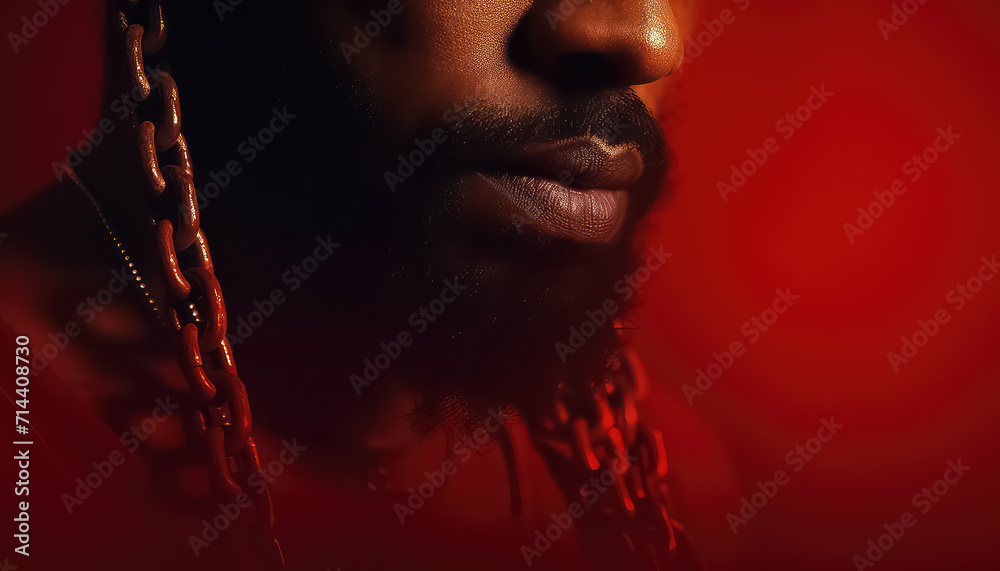 Wall mural man with chains on red background , black history month