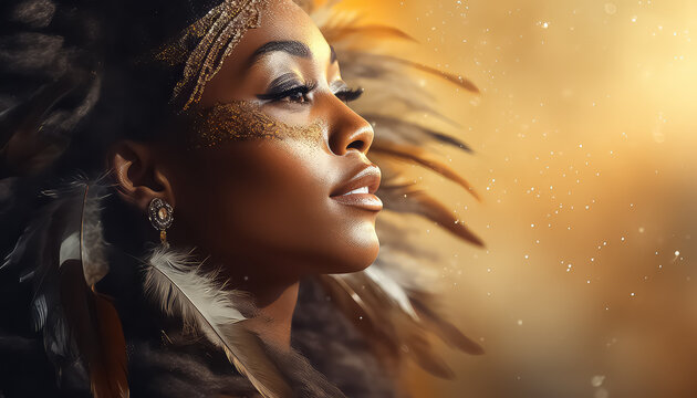 Woman with Native American Traditional Headdress , black history month
