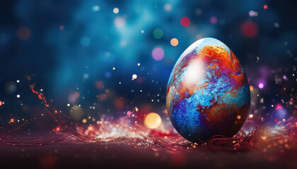 Chocolate egg in multi-colored glaze with a splash , easter concept