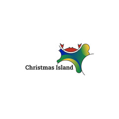 Christmas Island map outline colorful geometric logo template in red and green with red crab famous in Christmas Island