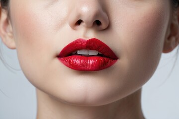 Fototapeta premium Boca femenina, dentadura perfecta y labios rojos 