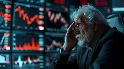 market crash, stock trader broker businessman depressed watching stock market crash, business loss economic crisis, financial crisis, cryptocurrency