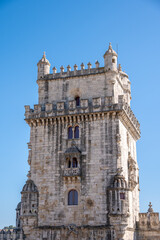 Fototapeta na wymiar Beautiful view of the landmark Belem Tower in Lisbon's old city.