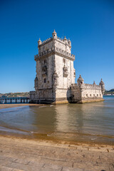 Beautiful view of the landmark Belem Tower in  Lisbon's old city.