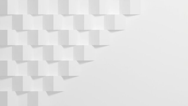 White cubes rotating seen from the top with paralell camera. Abstract geometric cubes pattern background. Modern wall design. 3D render with empty space.