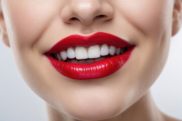 Obraz premium Boca femenina, dentadura perfecta y labios rojos 