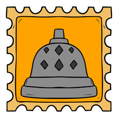 Stamps from indonesia borobudur temple illustration hand drawn colored vector