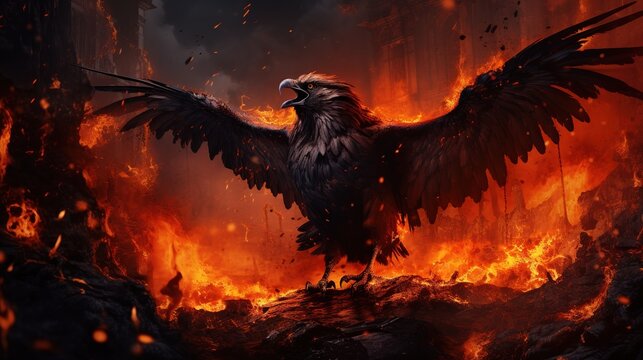Eagle in fire High definition photography creative background wallpaper