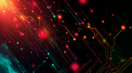 Fototapeta premium Energize and Immerse in Innovation with Vibrant Color of Futuristic Technology Concept. Abstract Background of Dynamic Display of Digital Innovation with Circuit Board Patterns.