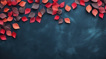 background_with_colored_red_leaves_on_blue_isloate_background ai generated image
