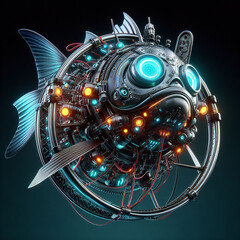 A flying robot wheel fish with amour plating Ai generated art