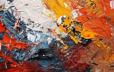 Close-up abstract painting with bold color strokes impasto style