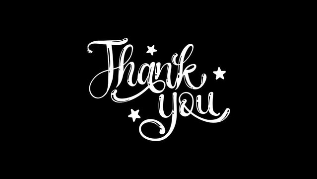 Thank you animation with stars in white on black background, suitable for greeting text footage or your video, expressing gratitude .