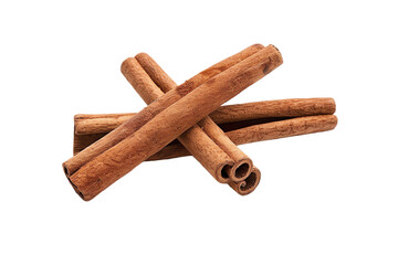 Isolated cinnamon sticks, brown spice, aromatic ingredient, dry bark, sweet flavor, and natural condiment for cooking, macro shot