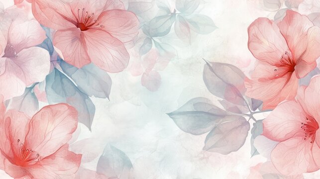  a close up of a bunch of pink flowers on a white background with a blue and pink watercolor effect to the bottom right of the image and bottom half of the image.