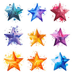 Fototapeta na wymiar set of stars watercolor on white background