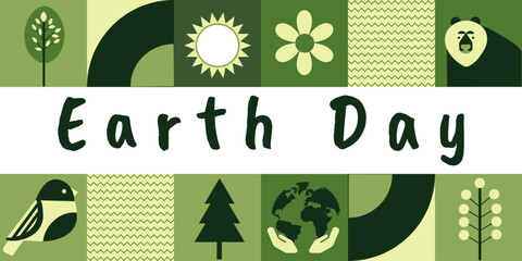 April 22 - Earth Day. The concept of the holiday. Geometric mosaic with abstract forms of nature. Template for banners, postcards, flyers.2 - obrazy, fototapety, plakaty