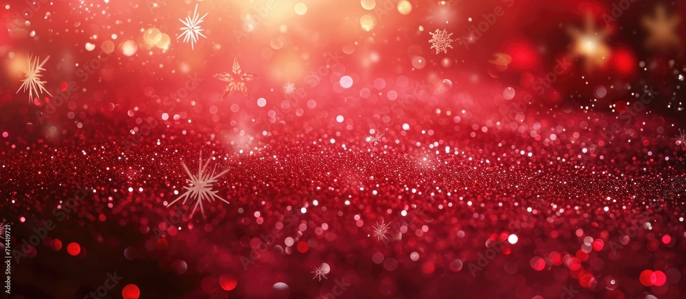 Canvas Prints Christmas red background with soft lights and snowflakes.