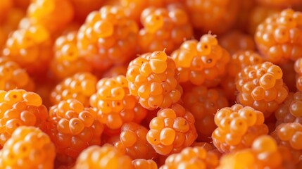  a close up view of a bunch of orange berries with drops of water on the top and bottom of the berries on the bottom of the top of the image.