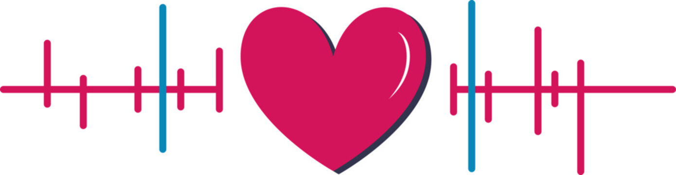 Naklejki Heartbeat line vector heart, Unusual heart shape, Fun heart icon