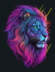 A picture of a beautiful neon color lion head Generative AI