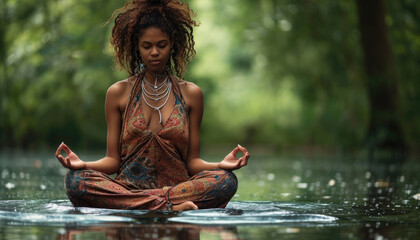 woman meditating in lotus pose in nature