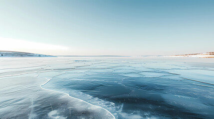 A frozen lake under a clear sky during a harsh winter
