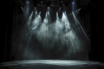 a lighting stage with spotlights in black and white