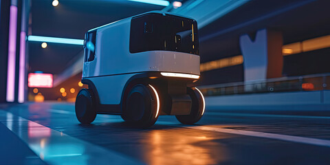 Delivery robot bot service, futuristic logistics service, AI artificial intelligence, generated ai