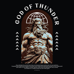 god of thunder mythology streetwear design - obrazy, fototapety, plakaty