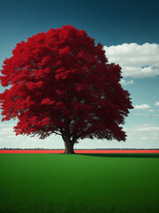 A very beautiful photo of a large tree in a field Generative AI