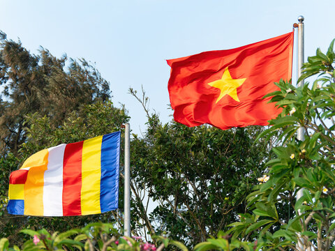 Buddhist and Vietnamese flags.
