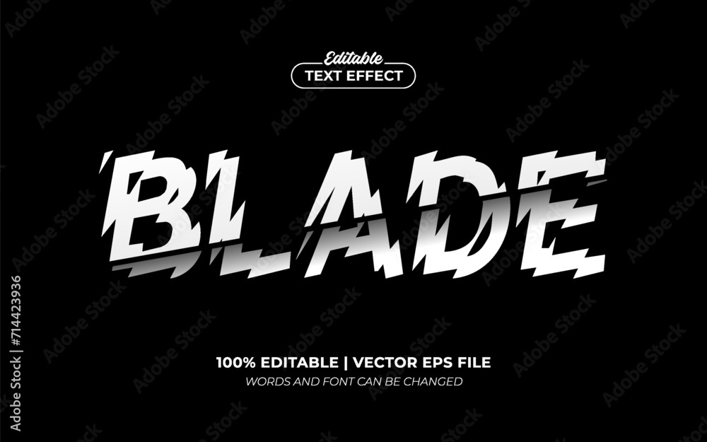 Wall mural Blade Sliced Cutting Editable Text Effect, Editable Font Style Premium Vector