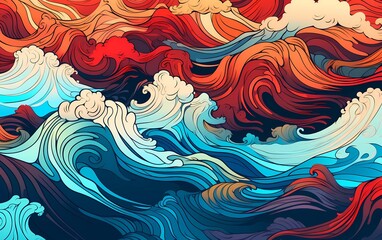 Colorful abstract background with Japanese wave style