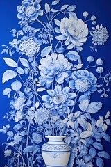 White-blue flowers with blue backgrond pattern