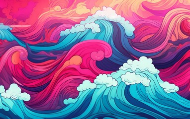 Fototapeta na wymiar Colorful abstract background with Japanese wave style