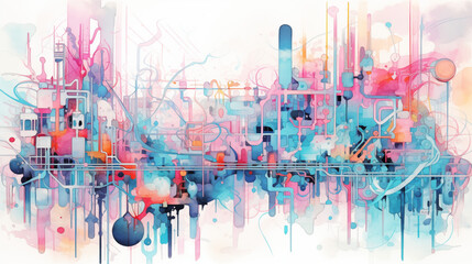 Abstract Watercolor Colorful Shapes Industrial Pink Cyan