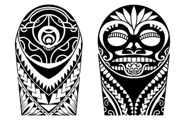 Wrap around arm polynesian tattoo set design. Pattern aboriginal samoan. illustration EPS10