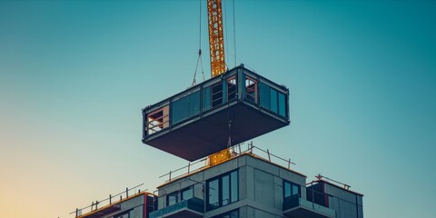 Modular building being lifted by a crane