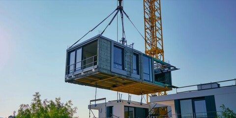 Modular building being lifted by a crane