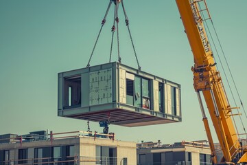 Modular building being lifted by a crane