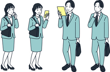 人物　悩みを解決した社会人/スーツ/女性/男性/スマホ