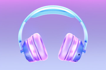 Fototapeta na wymiar 3d illustration of blue retro headphones on pink isolated background on neon lights. Headphone icon illustration