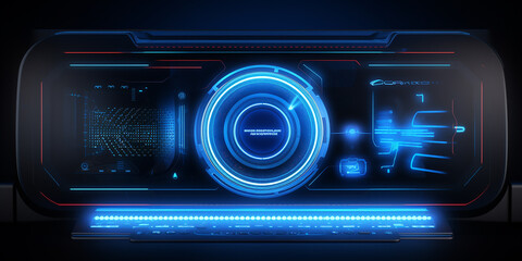 Obraz premium blue_glowing_screen_of_a_futuristic_music_playing_device
