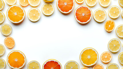 Fresh orange slice frame on white background.