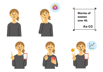 主婦　女性　ミドル　悩み　スマホ　ロングヘア　