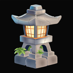 Japan Antique Lantern Stone Traditional Vector