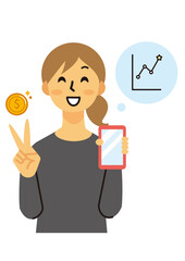 主婦　女性　ミドル　スマホ　投資　ロングヘア